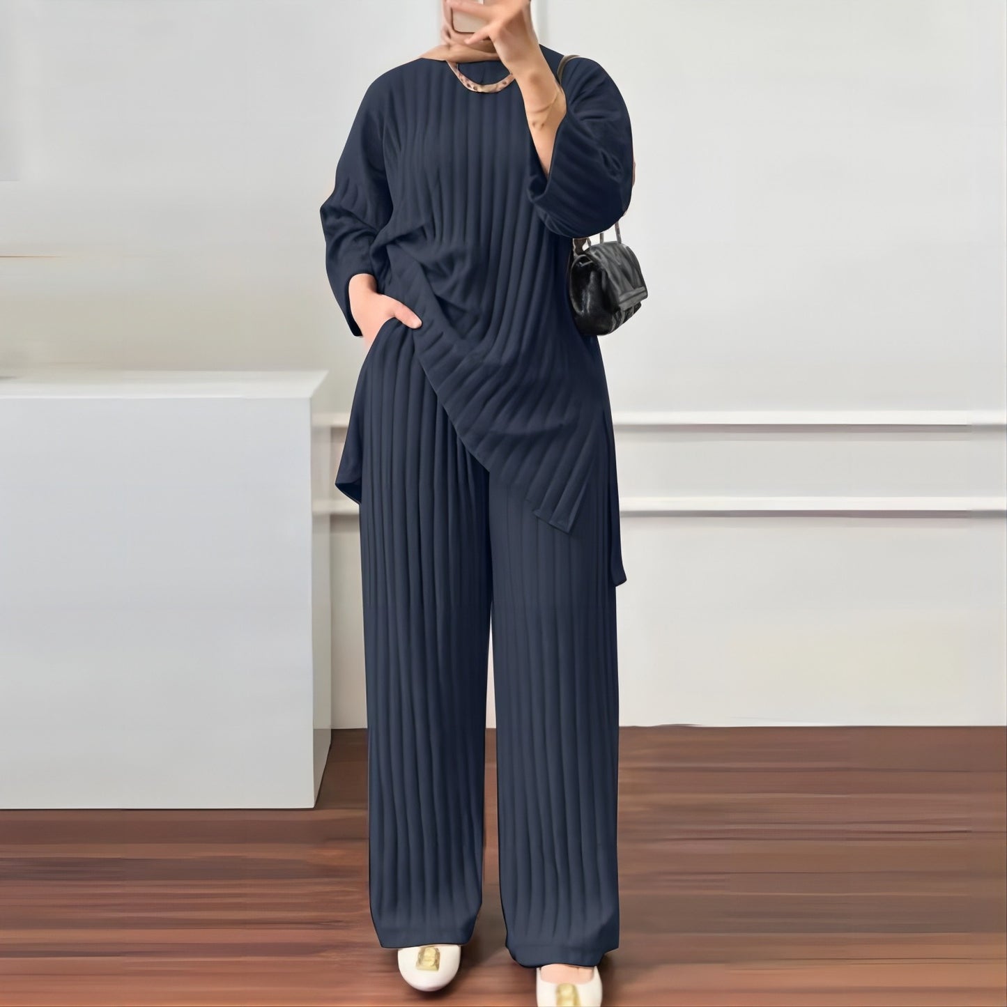 Women's Long Sleeve Wide Leg Solid Color Casual Suits