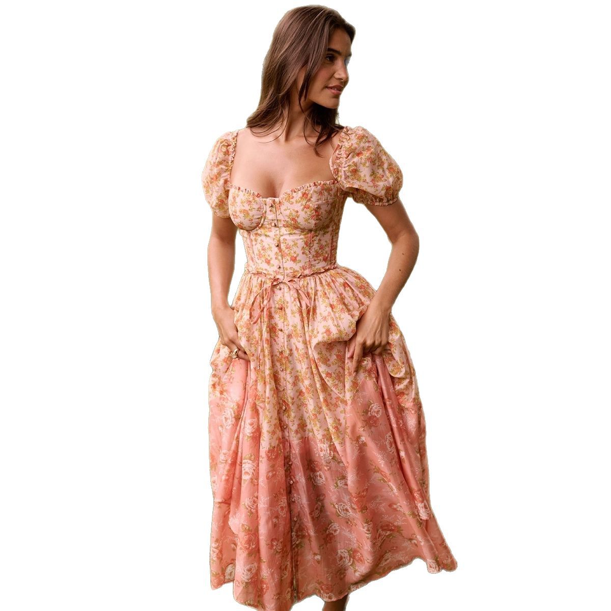 Women's Sexy Fashion Puff Sleeve French Square Dresses