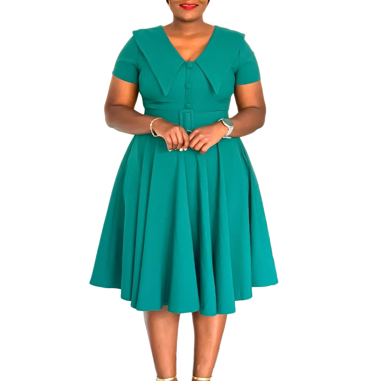 Women's Temperament Peter Pan Collar Sleeve Stretch Dresses