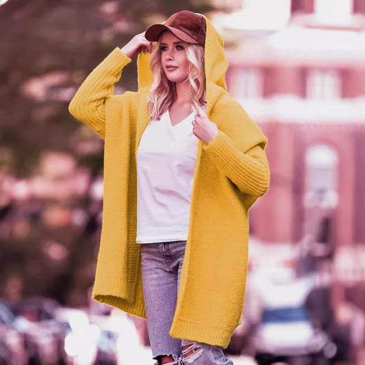 Hooded Hat Collar Temperament Commute Bat Loose Knitwear