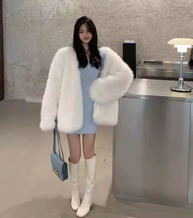 Women's Fox Fur Mid-length Warm Thickened Fluffy Coats