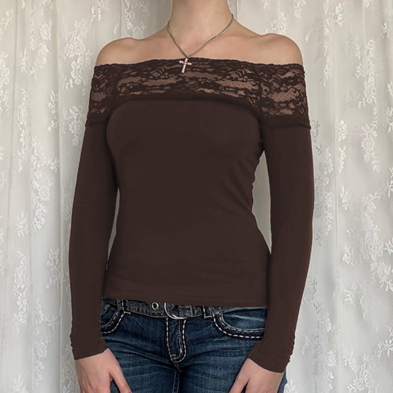 Women's Hot Lace Stitching Long Sleeve T-shirt Blouses