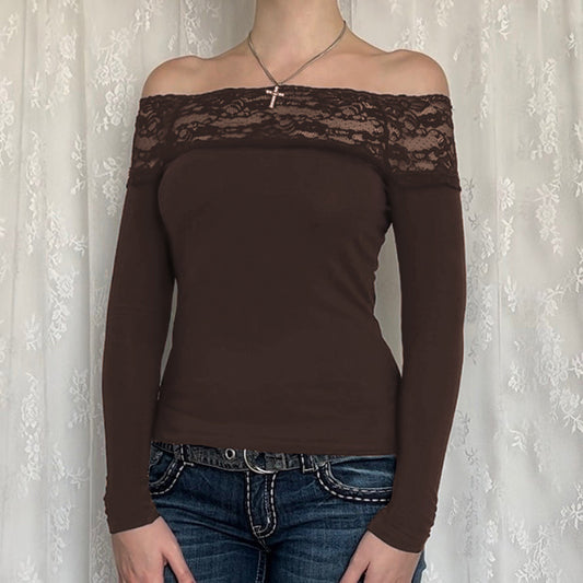 Women's Hot Lace Stitching Long Sleeve T-shirt Blouses