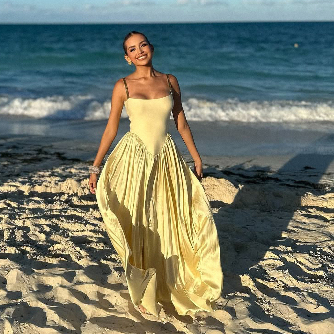 Fashion Crystal Strap Backless Bandage Satin Dresses