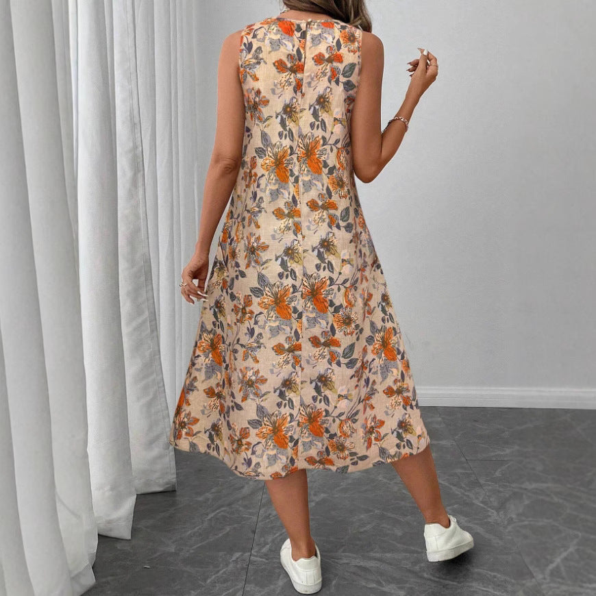 Trendy Women's Printed Sleeveless Pocket Elegant Dress