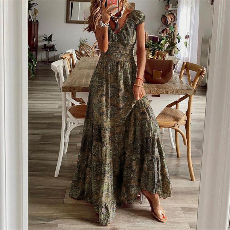 Women's Bohemian Style Long Printed Large Swing Dress