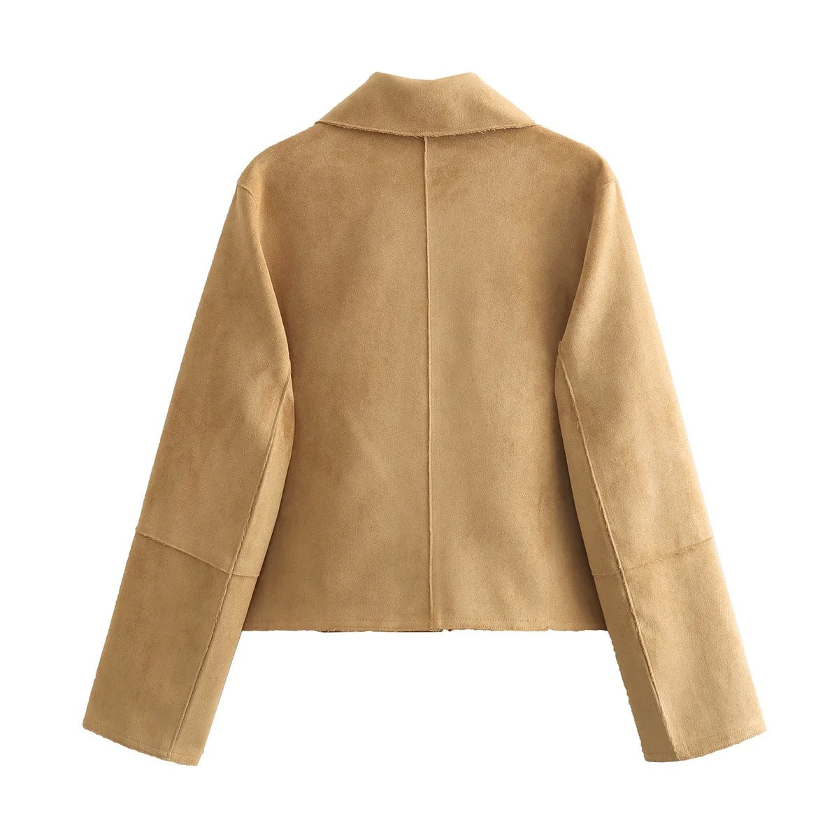 Women's Double Pocket Classic Style Suede Fabric Coats
