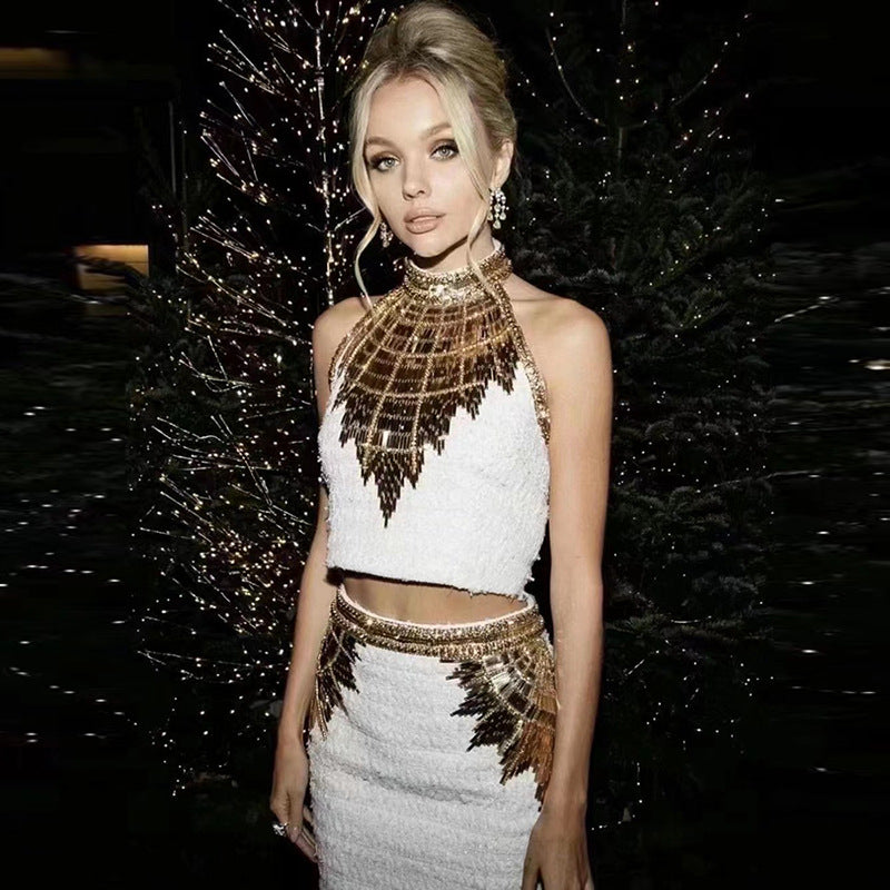 Fashion Beautiful Bead Diamond Metal Sheet Fashion Casual Suit