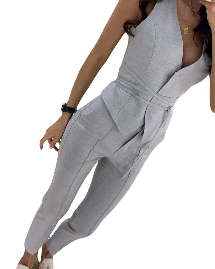 Women's Summer Temperament Sexy Skinny Two-piece Set Suits