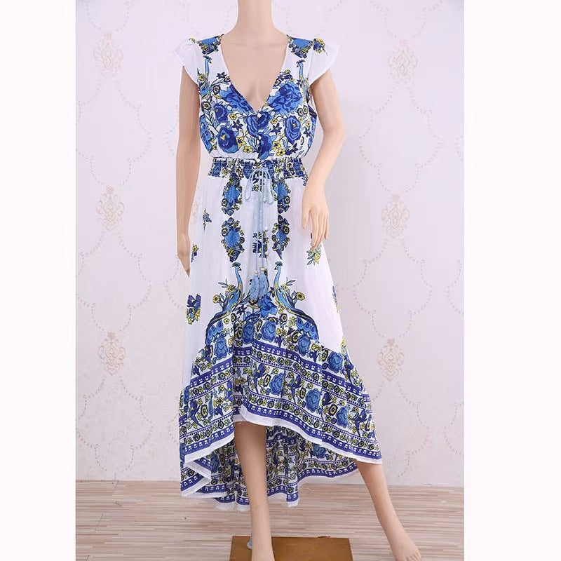 Bohemian Peacock Positioning Print Retro Design Dress