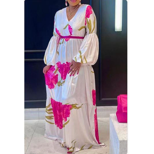 Unique Slouchy Flower Print Stitching Dress Dresses