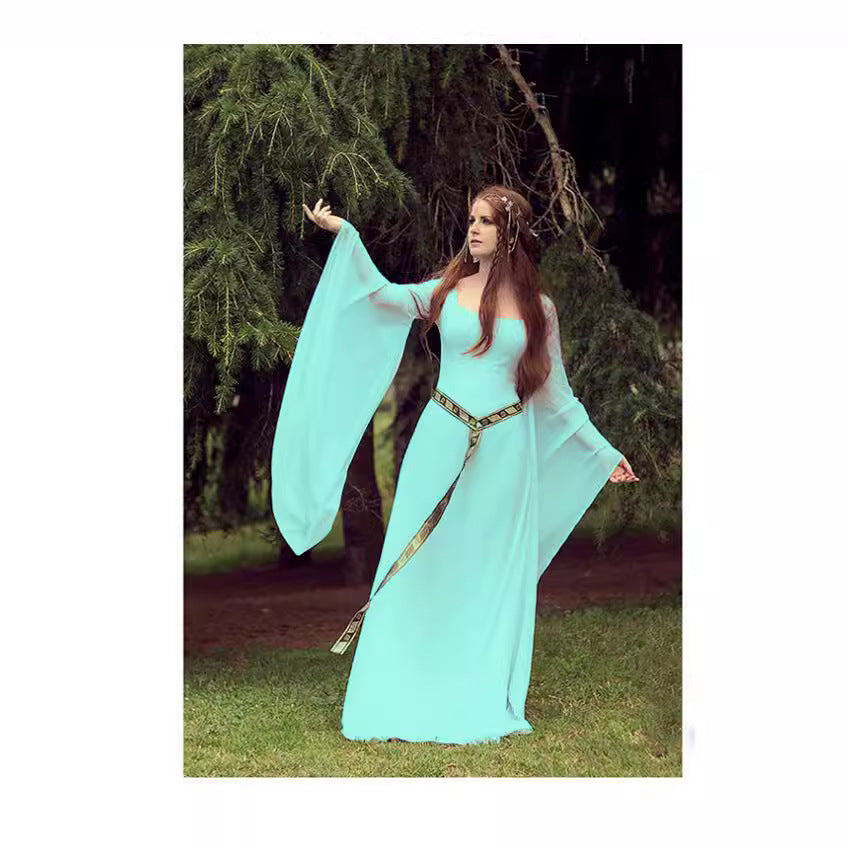 Retro Court Performance Wear Solid Color Stitching Four-color Long High Dress