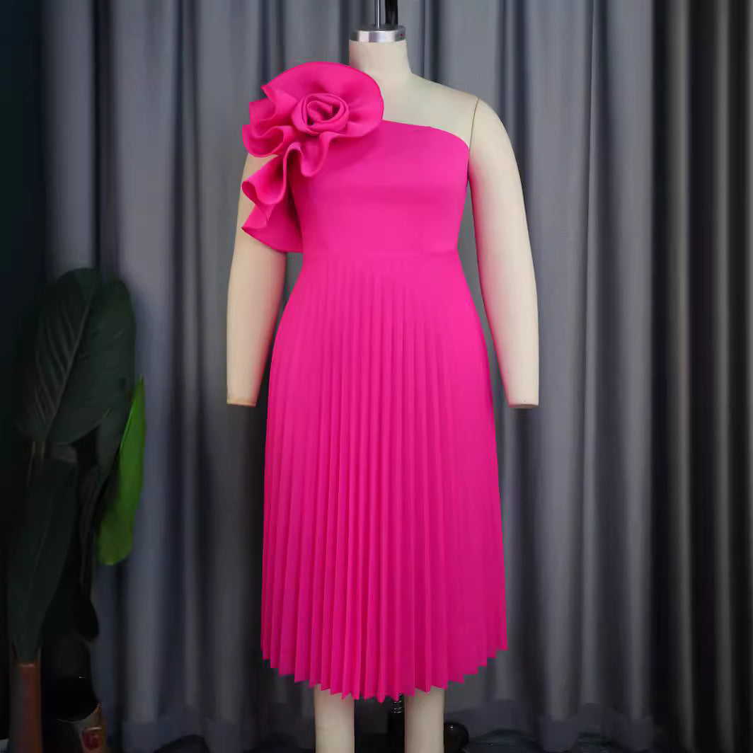 Fashion Three-dimensional Flower Dress Sexy Diagonal Dresses