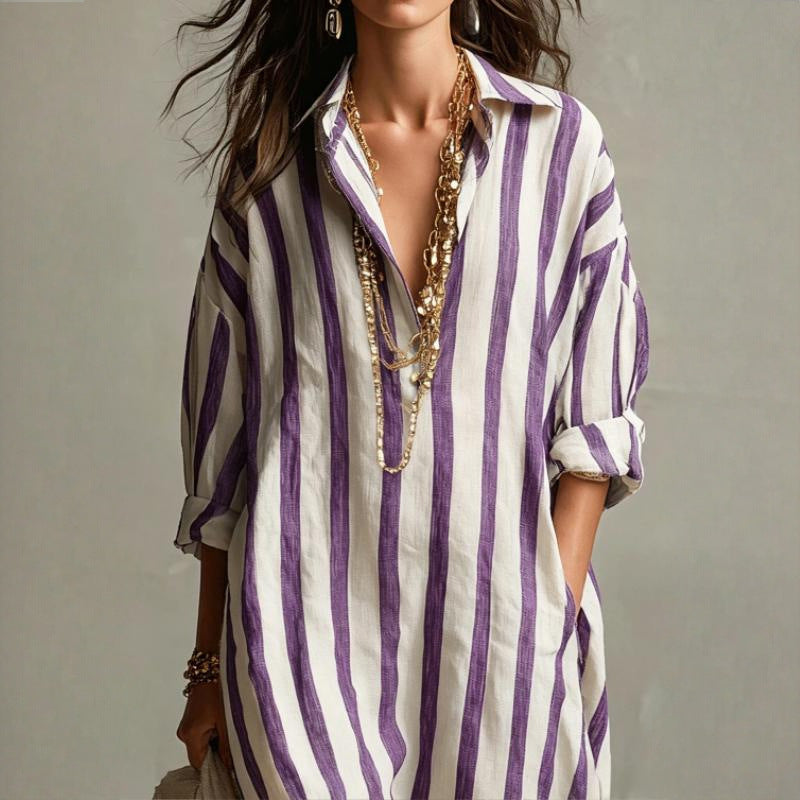 Popular Fashion Loose Long Printed Shirt Dress