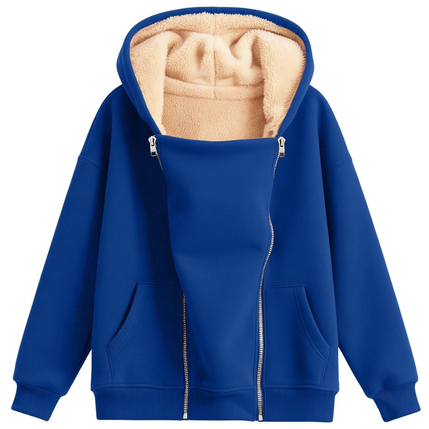 Women's Loose-fitting Hoodie Long Sleeve Zipper Pure Color Women's Sweater, Sweater