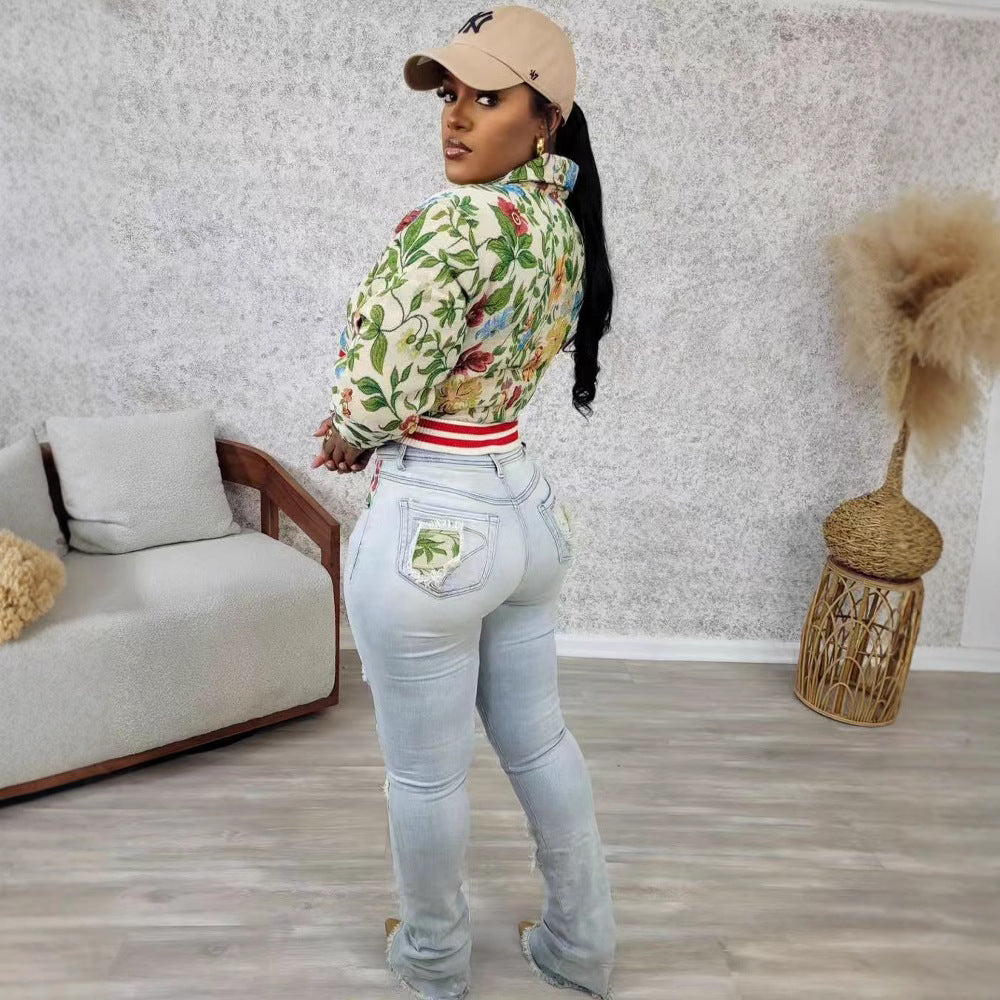 Women's Fashion Casual Printing Baseball Lining Jackets