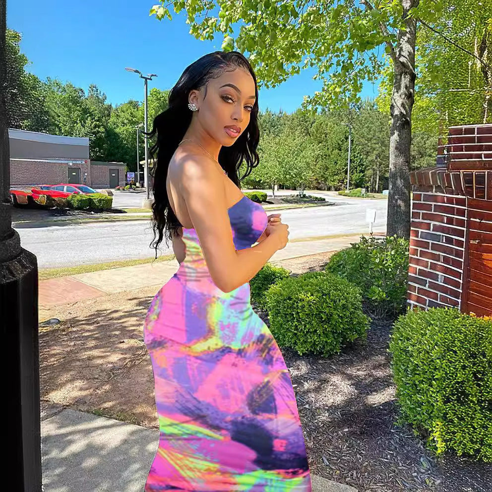 Glamorous New Women's Colorful Print Tube Dress