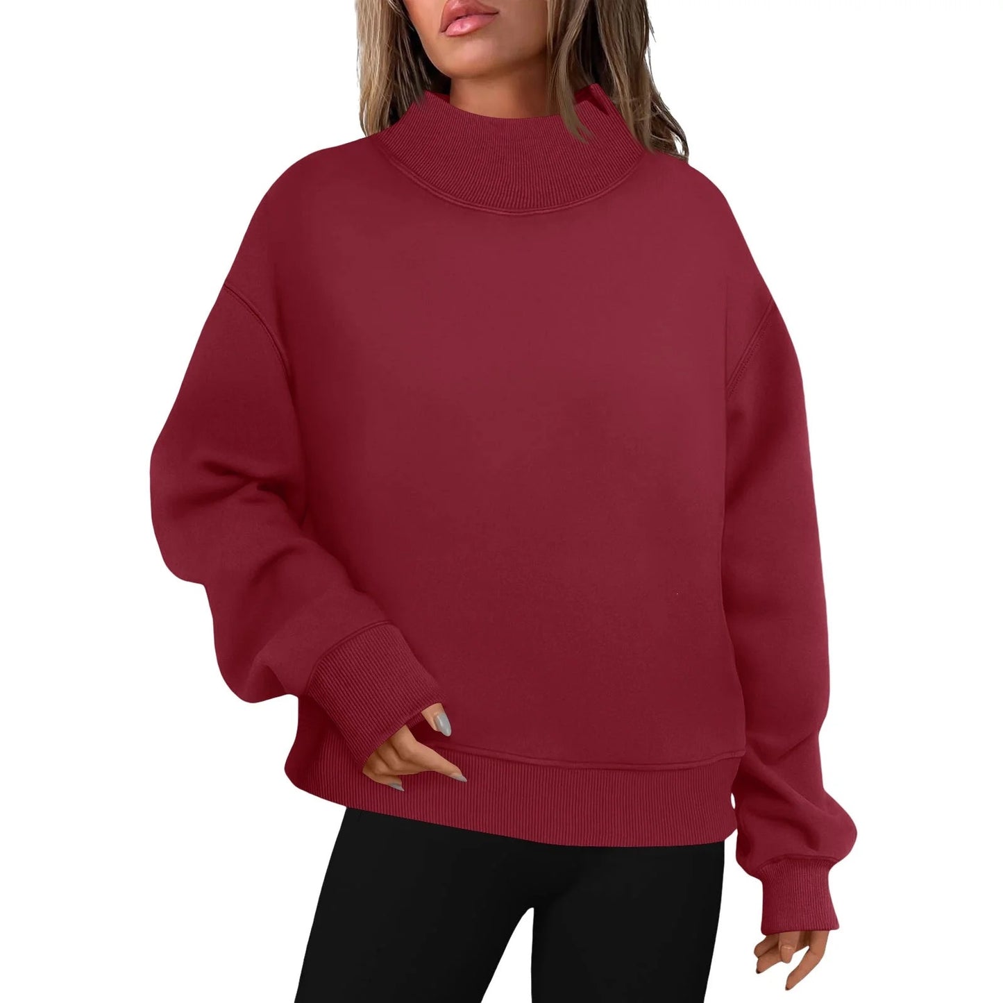 Women's Fleece Shirt Half Turtleneck Loose Long Women's Sweater, Sweater