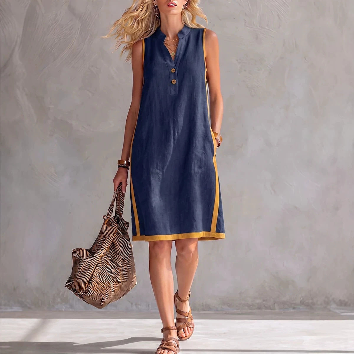 Women's Summer Sleeveless Casual Loose Cotton Linen Dress
