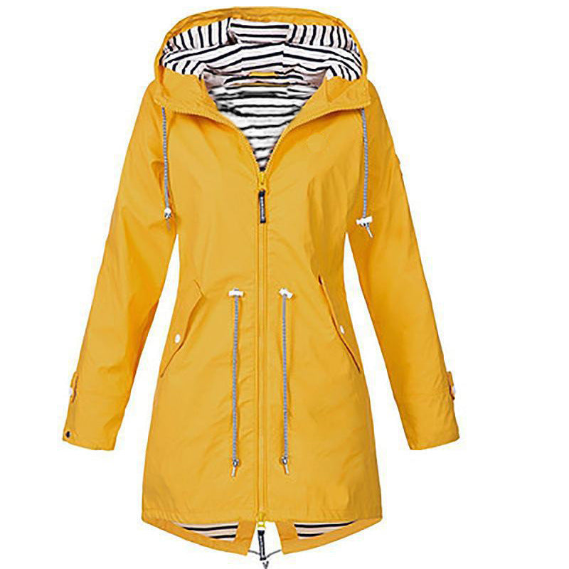 Striped Shell Outer Wear Waterproof Hooded Coats