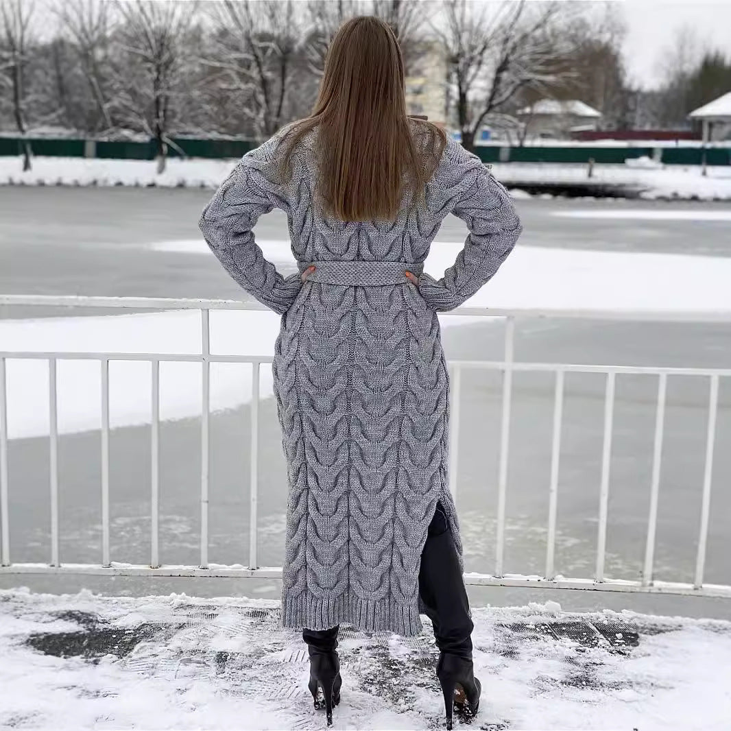 Women's Long Loose Elastic Large Hemp Flowers Thick Knitwear