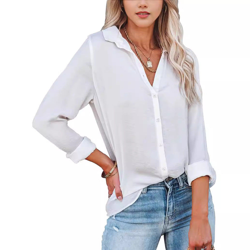 Women's Shirt Long Sleeve Solid Color Polo Blouses