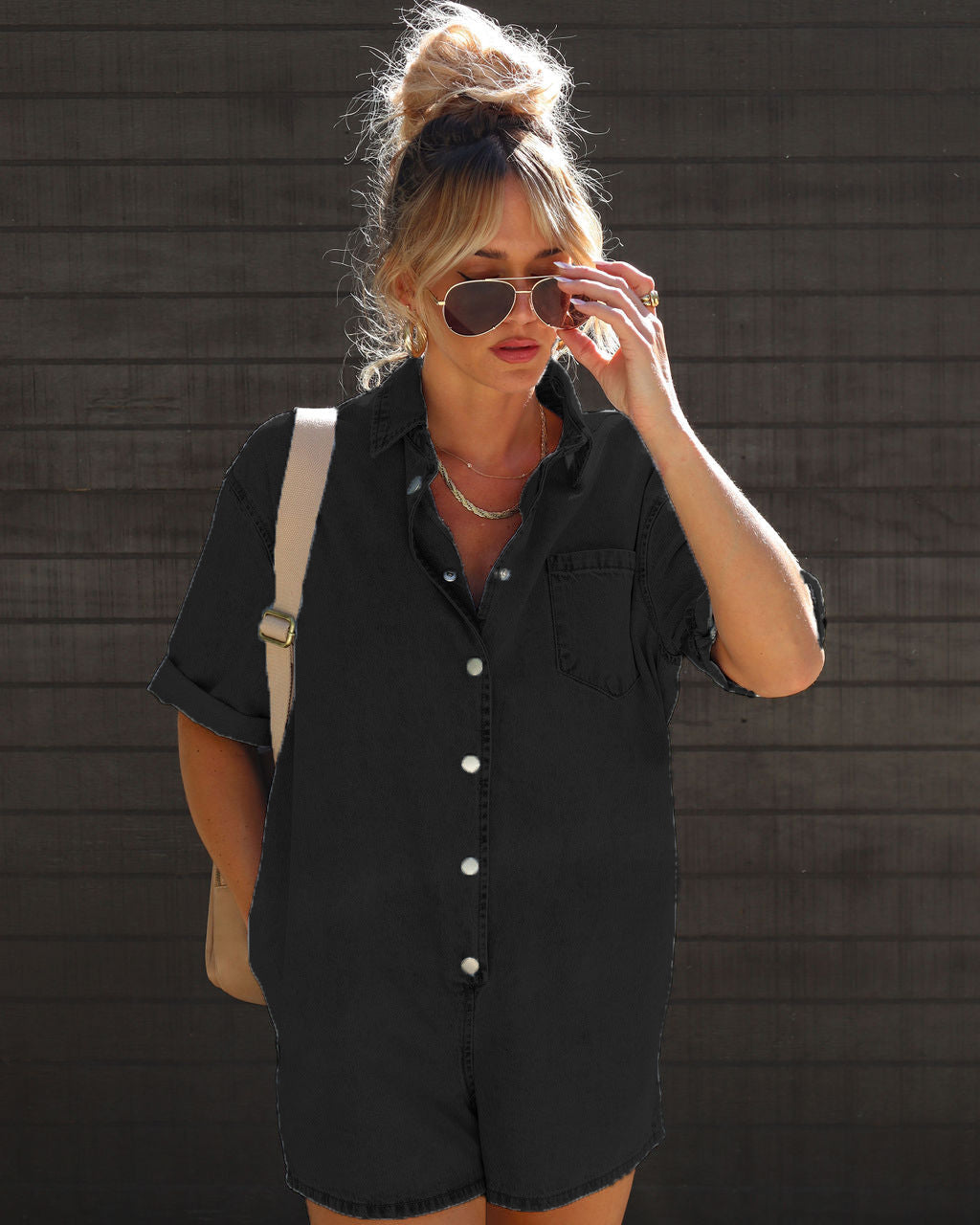 Summer Street Hipster Lapel Sleeve Denim Jumpsuits