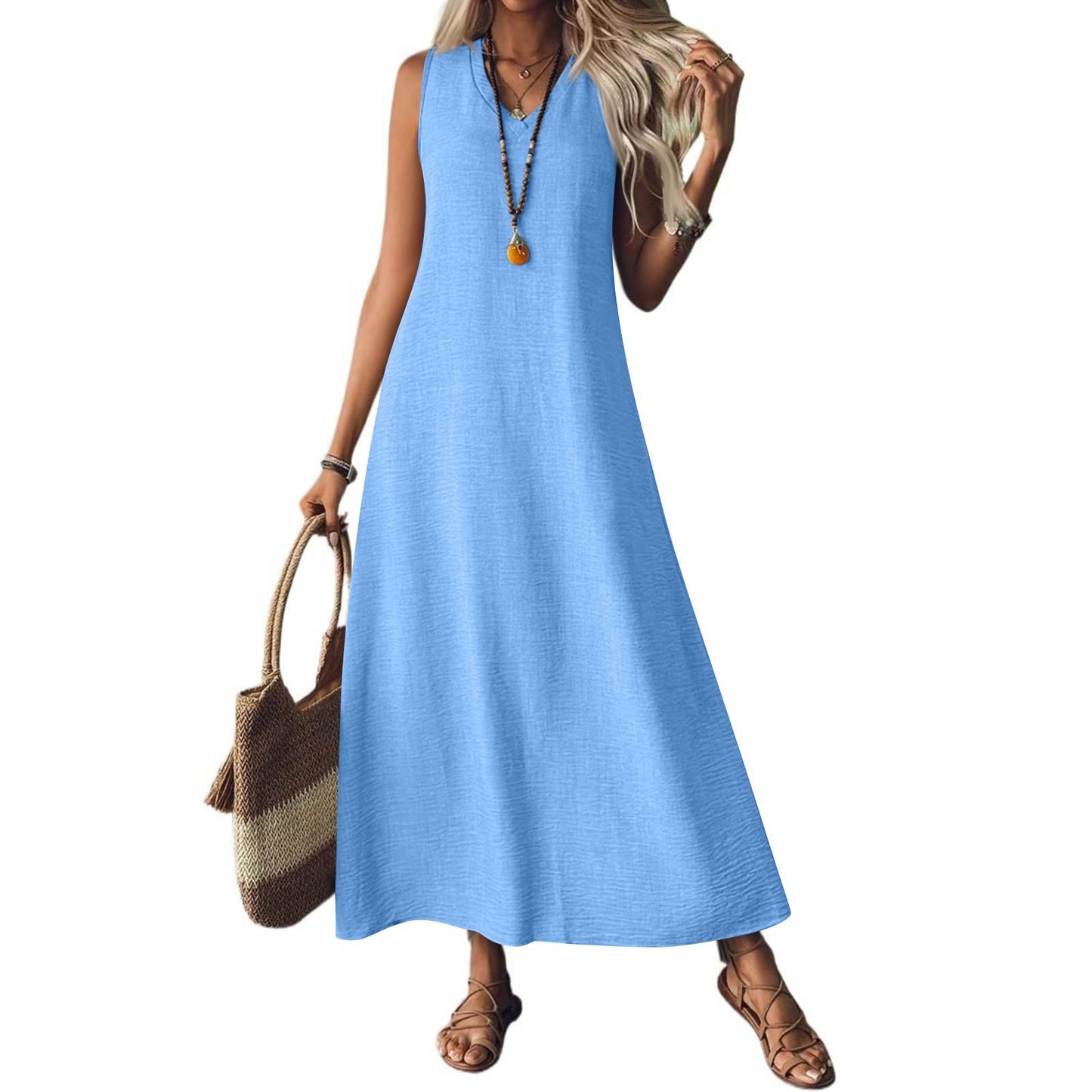 Women's Summer Sleeveless Back Zipper One-piece Elegant Dress
