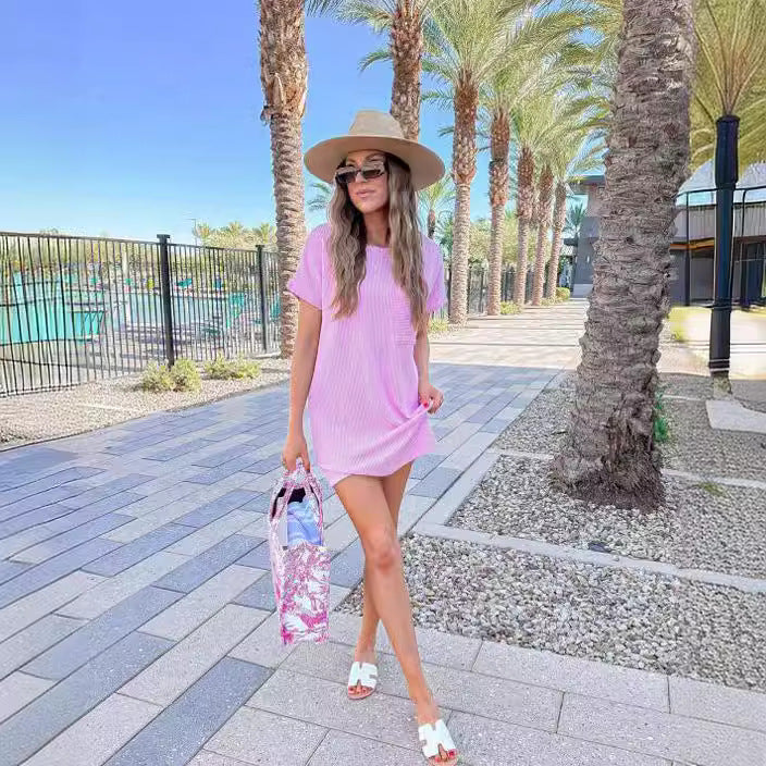 Women's Summer Casual Contrast Color Wave Striped Shorts