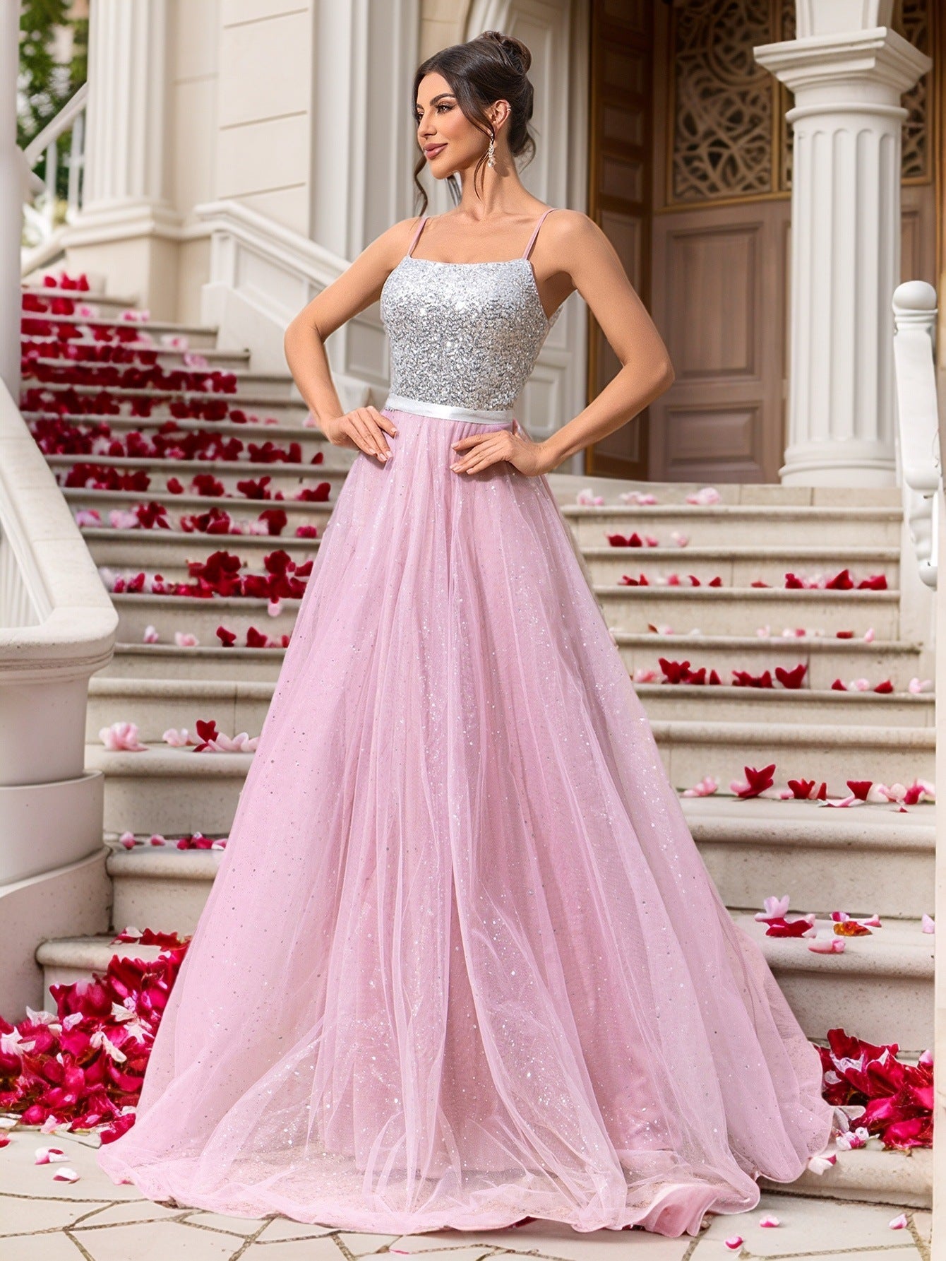 Unique Classy Pink Dress Sequined Gown Dresses