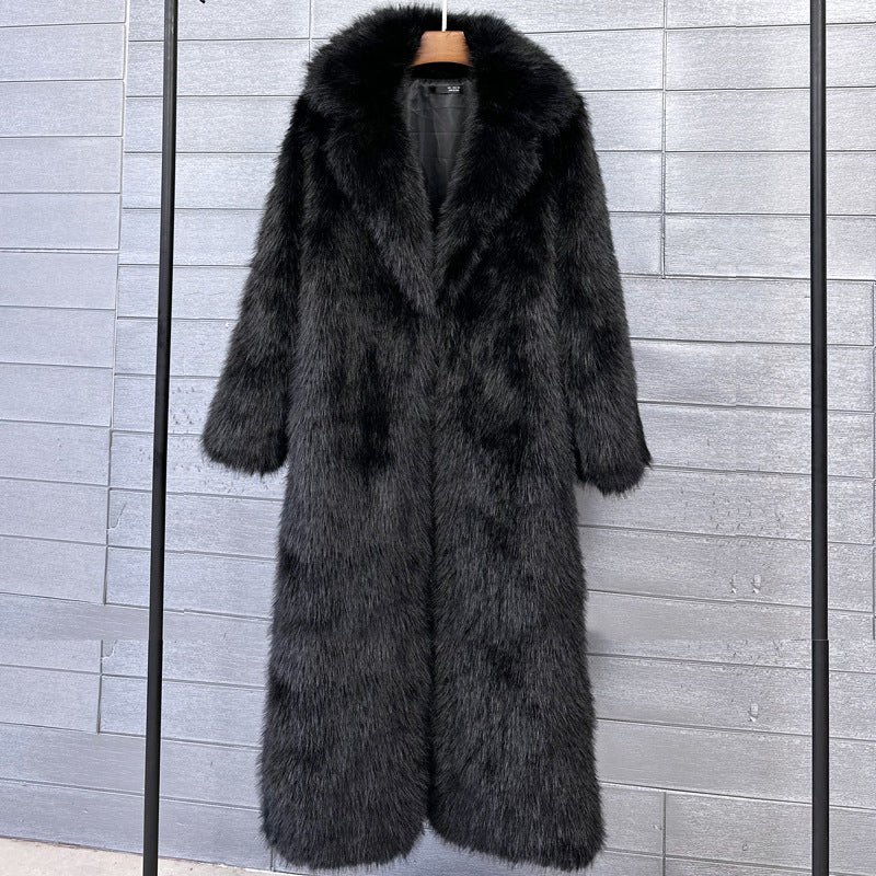 Women's Faux Plush Furry Imitation Fur Extended Collar Super Coats