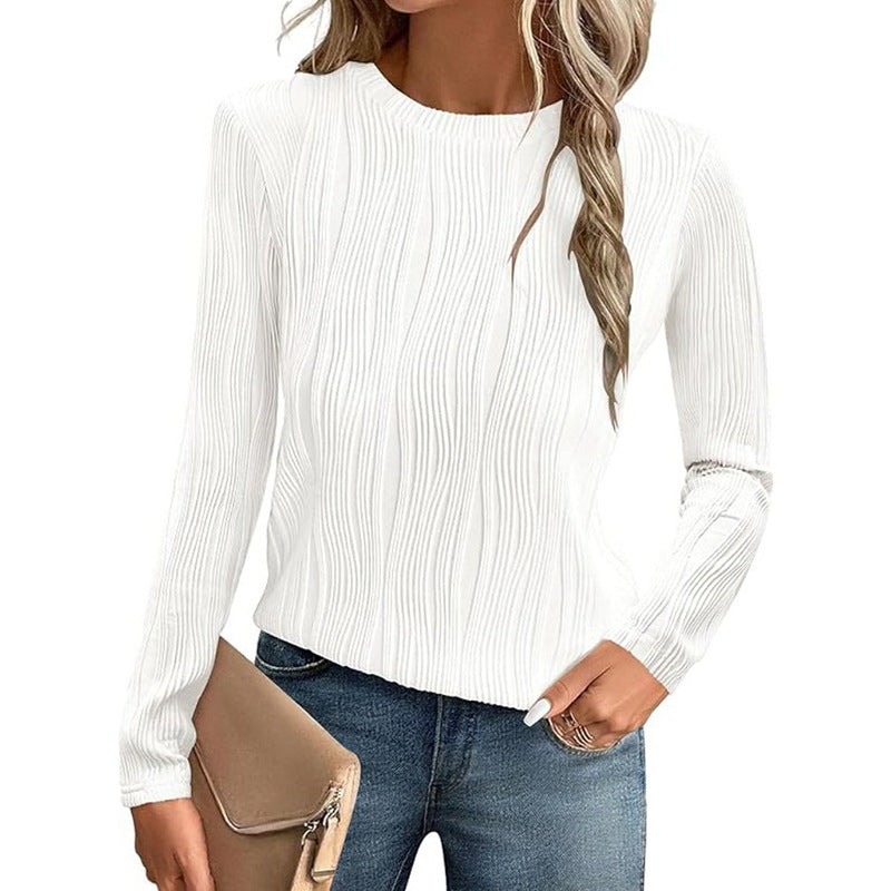 Women's Solid Color Round Neck Long-sleeved T-shirt Blouses