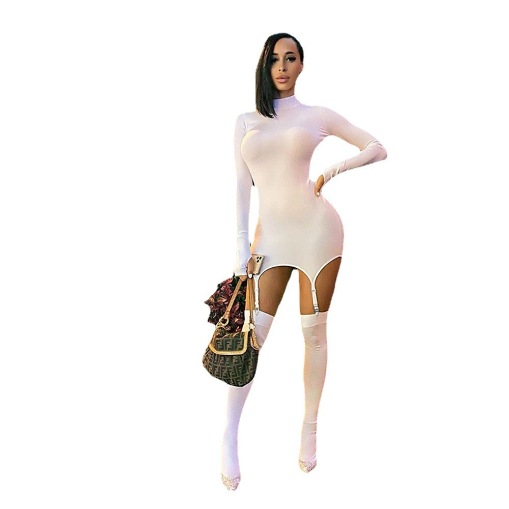 Sleeve Slim Fit Sheath Hook Socks Buckle Two-piece Dress