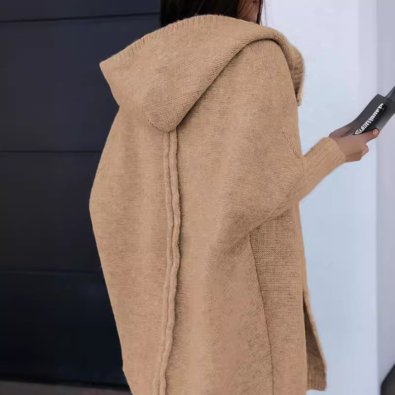 Women's Popular Hooded Front Knitted Long-sleeved Sweaters