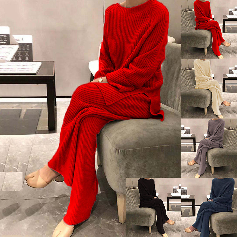 Women's Knitted Leisure Wear Solid Color Long Fashion Casual Suit