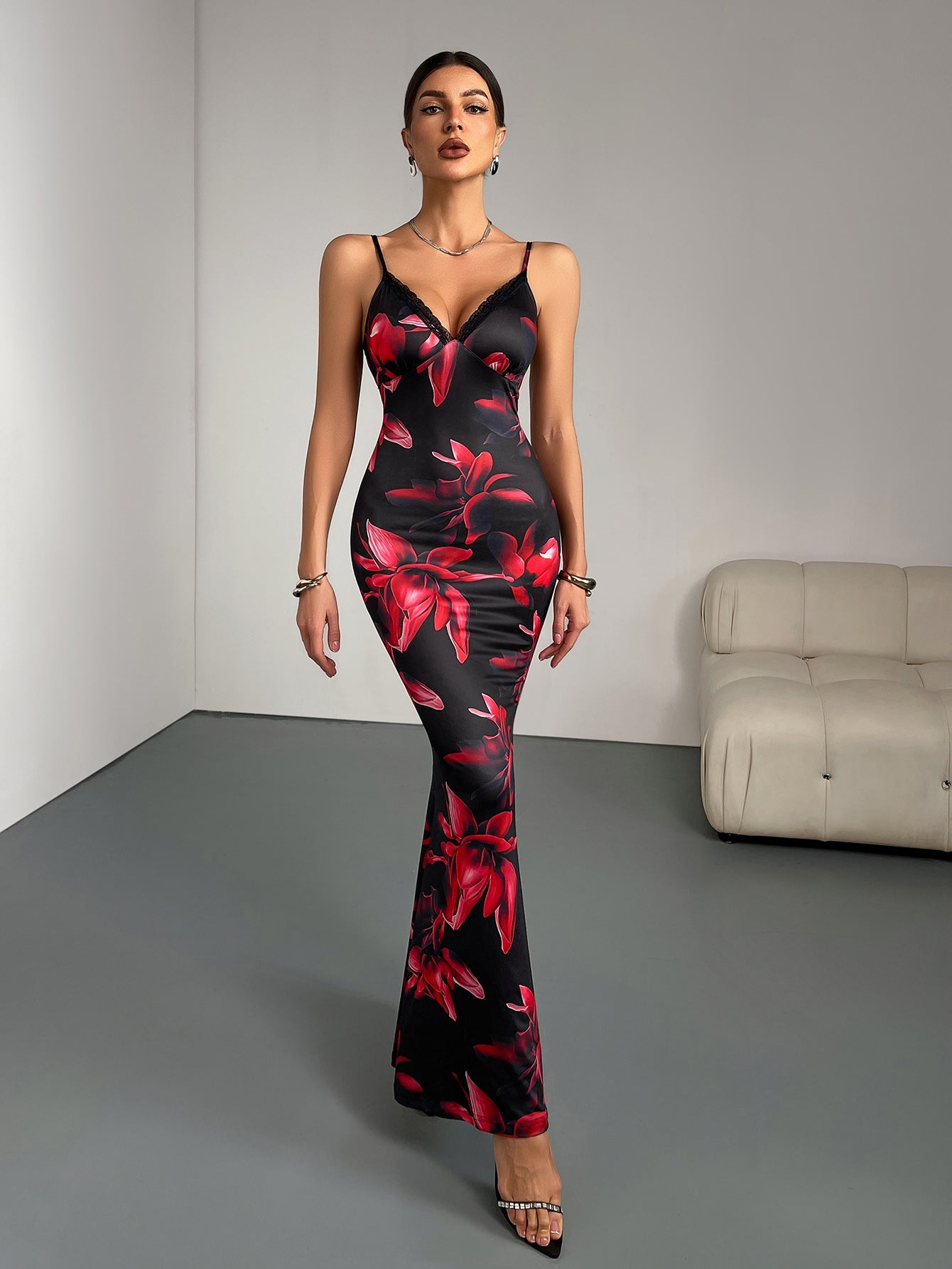 Women's Summer Printed Backless Fishtail Sling Party Dress