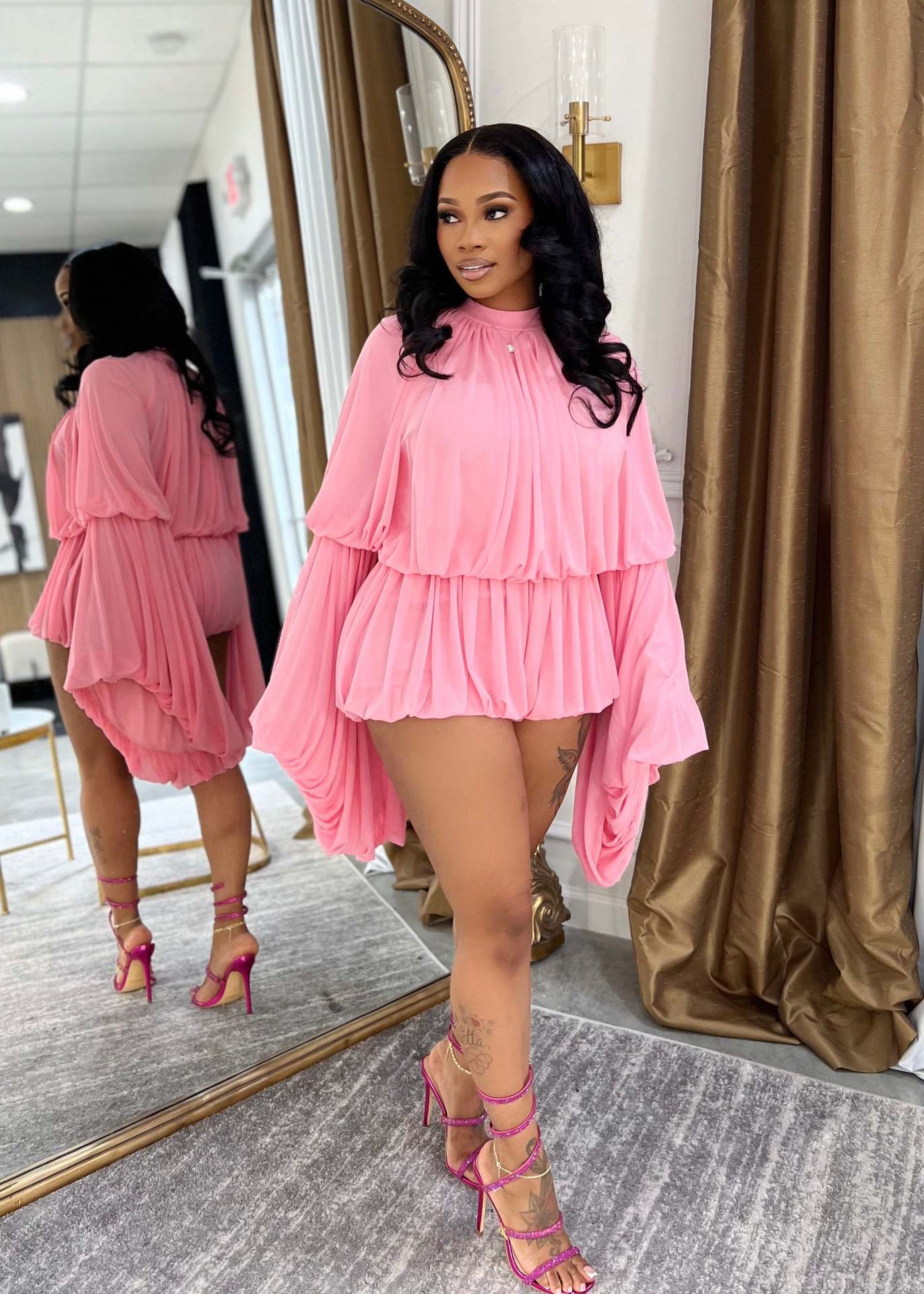 Women's Casual Style Round Neck Lantern Sleeve Jumpsuits