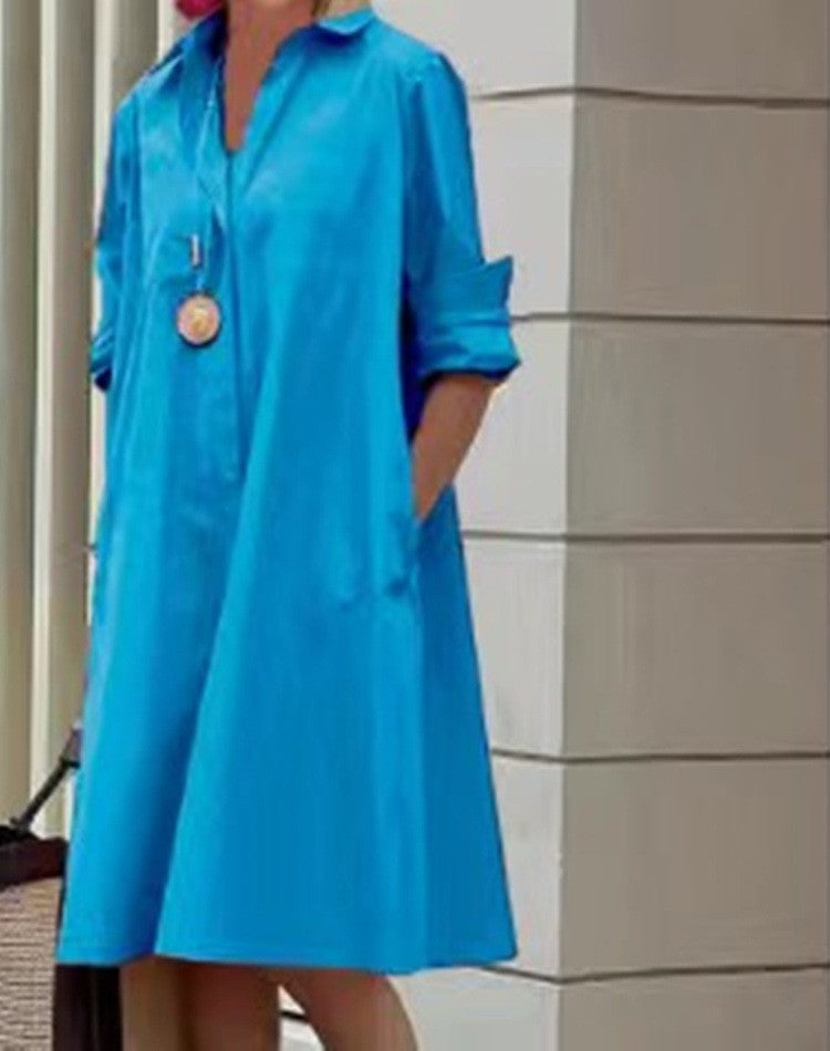Long Shirt Solid Color Temperament Commute Dresses