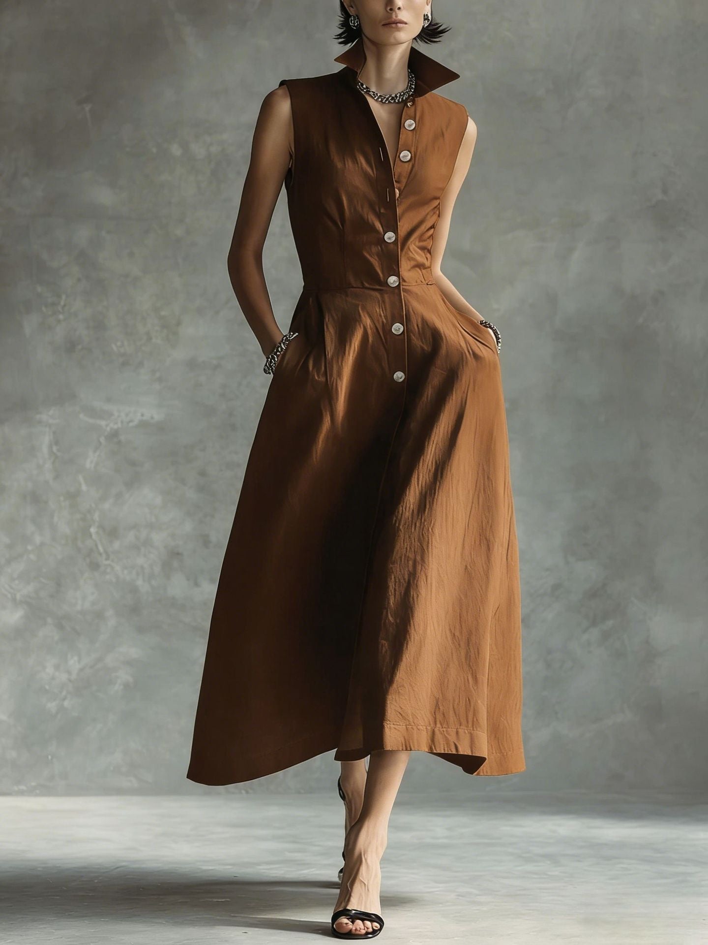 Summer Fashion Casual Stand Collar Elegant Trendy Dress