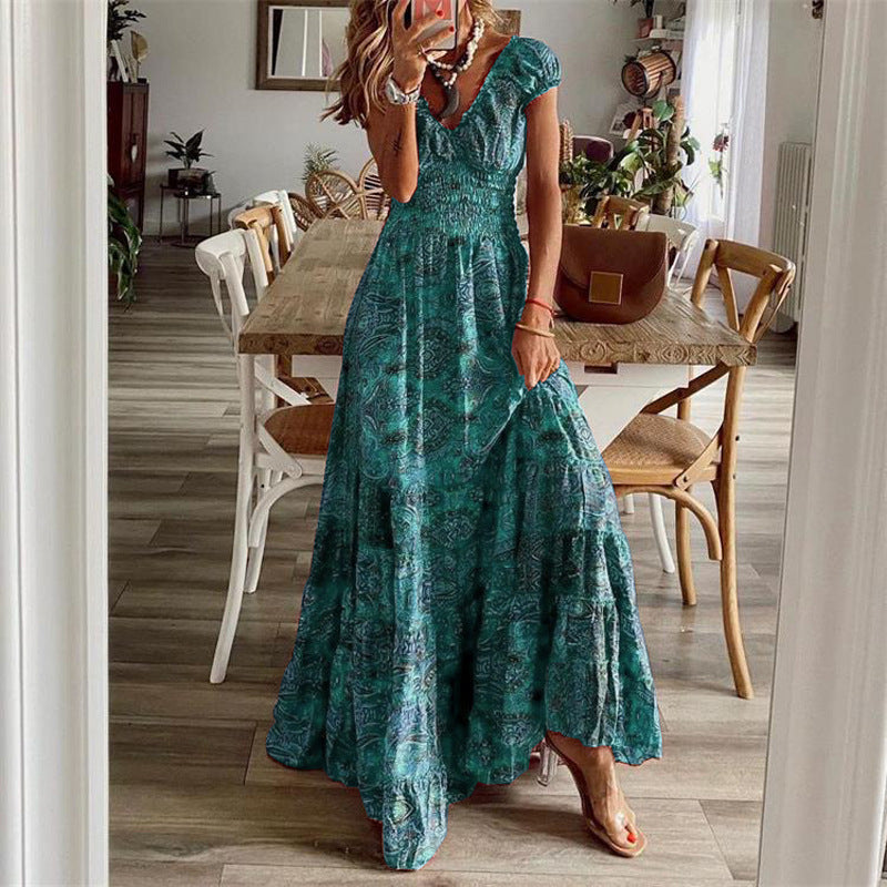 Women's Bohemian Style Long Printed Large Swing Dress