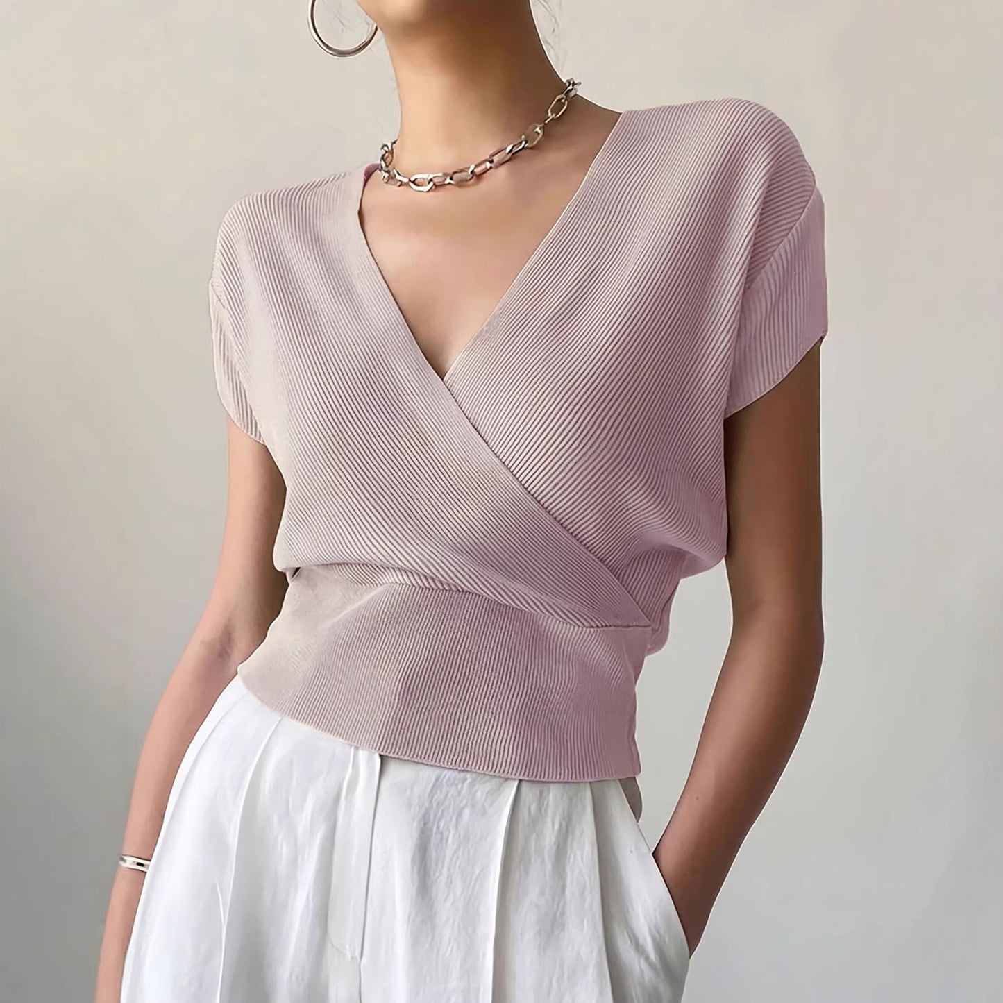 Women's Cross Knitted Sleeve High Waist Loose Women's Sweater