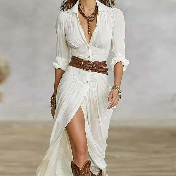 Women's Autumn Sexy Solid Color Irregular Pleated Dresses