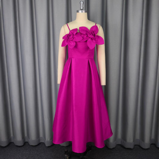 Sexy Sling Three-dimensional Flower Dress Banquet Dresses