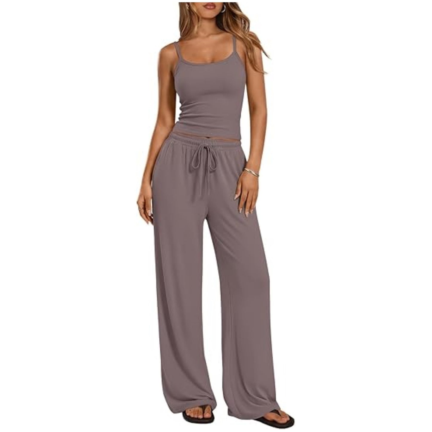 Women's Solid Color Camisole Wide Leg Set Suits