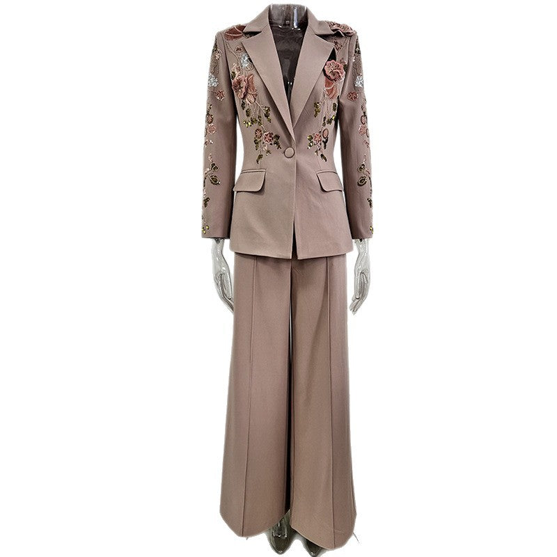 Fashion Bead Three-dimensional Flower Two-piece Set Suits