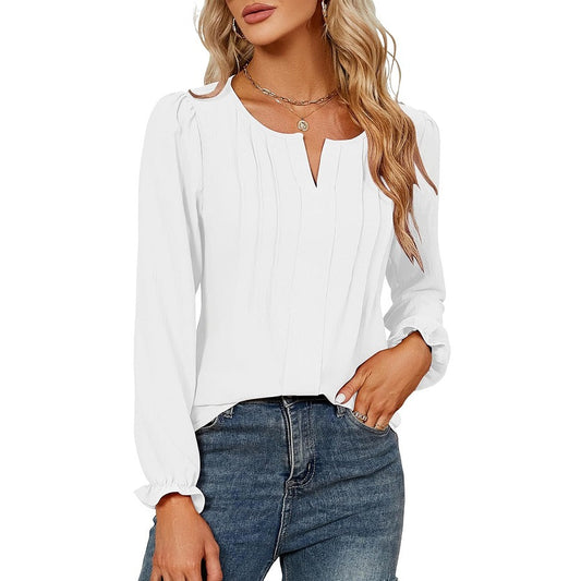 Women's Casual Solid Color Long Sleeve Stripes Blouses