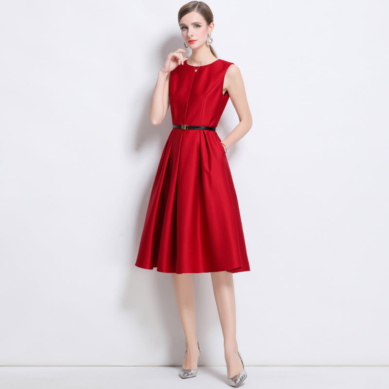 High-grade Tight Waist Figure Flattering Sleeveless A- Dresses