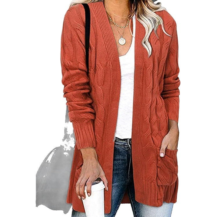 Women's Twist Knit Solid Color Loose Coats