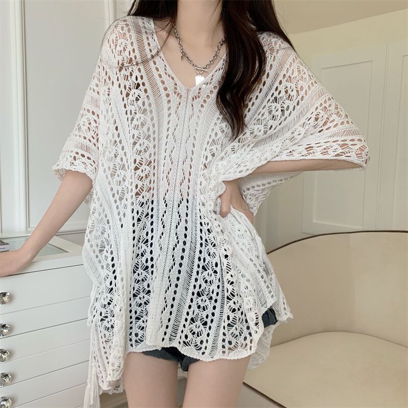Women's Pure Desire Hollow Out Tied Knitted Loose Niche Mid-length Women's Sweater