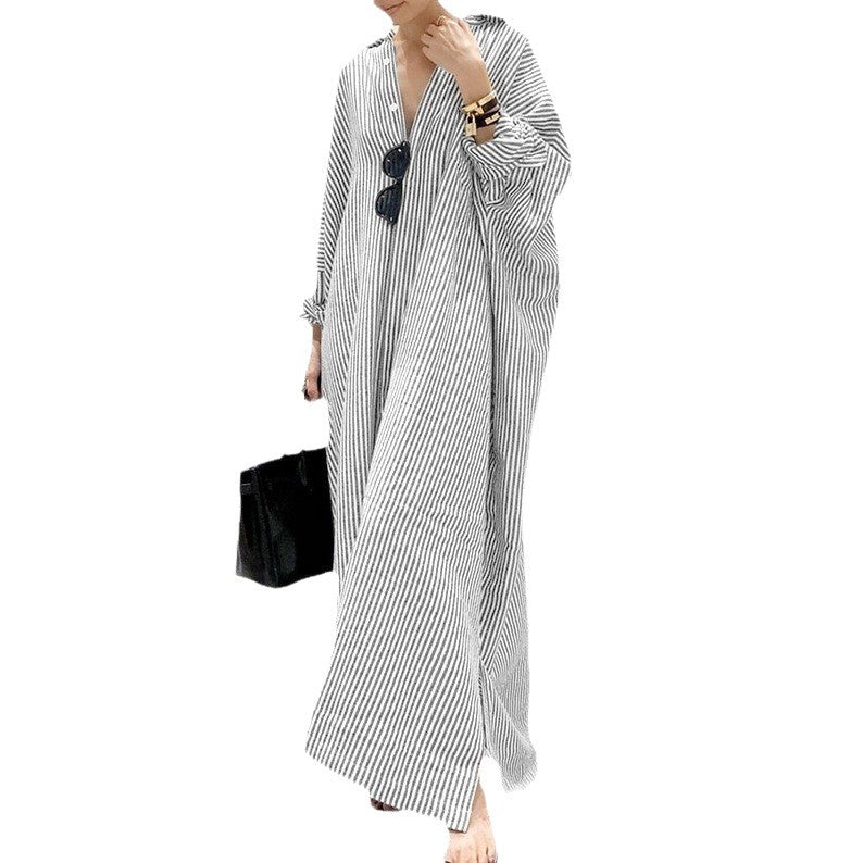 Women's Loose Striped Printed Fashion Wear Long Dress